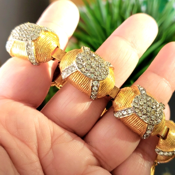 VTG High End Ciner Unsigned Pave Set Rhinestone Oval Gold Link Designer Bracelet - Picture 10 of 13